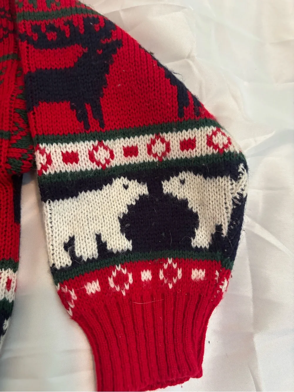 Vintage okie dokie Red and Navy Holiday Knit Cardigan with Animal Motif 3t boy